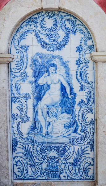Oude Azulejo Tegels Tuin Van Estoi Paleis Algarve Portugal — Stockfoto