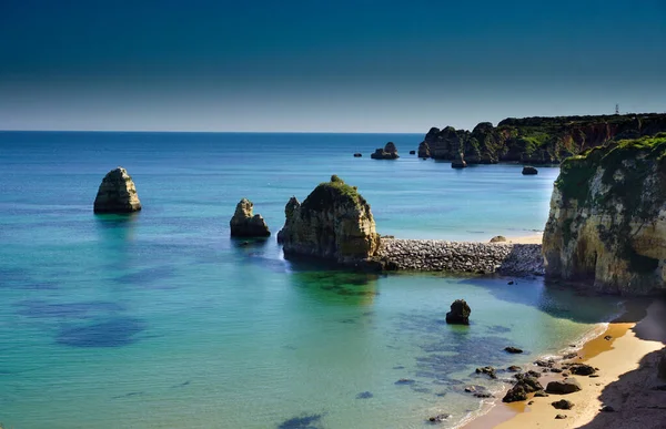 Krásný Záliv Blízkosti Města Lagos Region Algarve Portugalsko Písečná Pláž — Stock fotografie