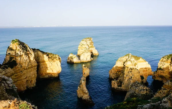 Bela Baía Perto Cidade Lagos Região Algarve Portugal Praia Areia — Fotografia de Stock