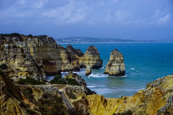 Lagos Kasabası Yakınlarındaki Güzel Körfez Algarve Bölgesi Portekiz Kumsal Portekiz — Stok fotoğraf