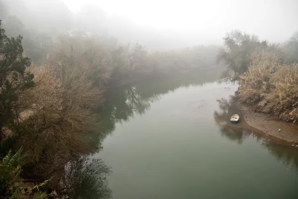 La mattina nella nebbia sul fiume — Foto Stock