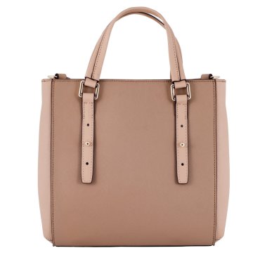 Beyaz arka planda kahverengi kadın deri çanta.