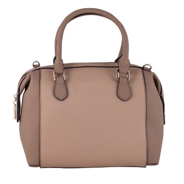 Beyaz arka planda kahverengi kadın deri çanta.