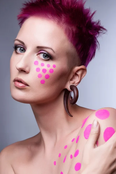 Color face and body art woman close up portrait — Stock Photo, Image