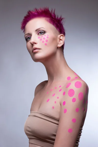 Color face and body art woman close up portrait — Stock Photo, Image