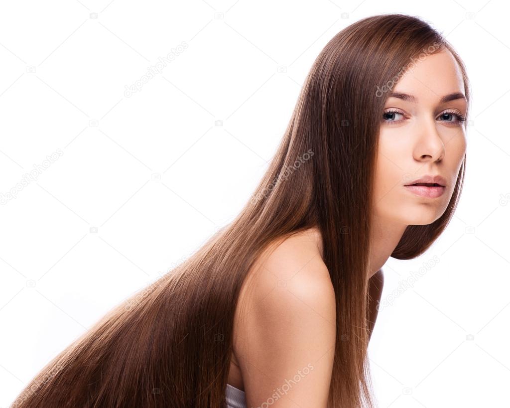 Hair. Beauty Fashion Model Woman touching her Long and Healthy B