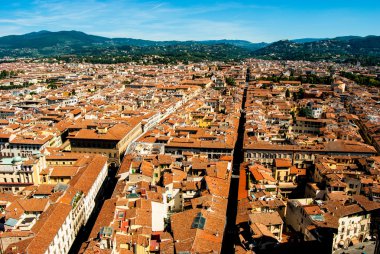 Floransa, İtalya. Cityscape kiremitli çatıları ve Palazzo Vecchio mesafe ile