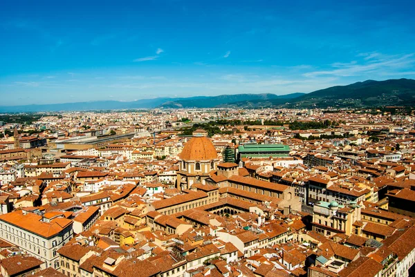 フィレンツェ、イタリア。瓦屋根との距離のヴェッキオ宮殿と都市の景観 — ストック写真