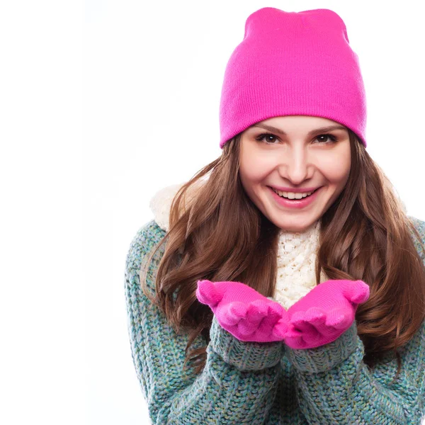 Mulher de Natal. Mulher de inverno soprando neve Fotos De Bancos De Imagens Sem Royalties