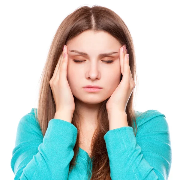 Dolor de cabeza. Mujer con dolor de cabeza. Enfermo. Gripe Fotos de stock libres de derechos