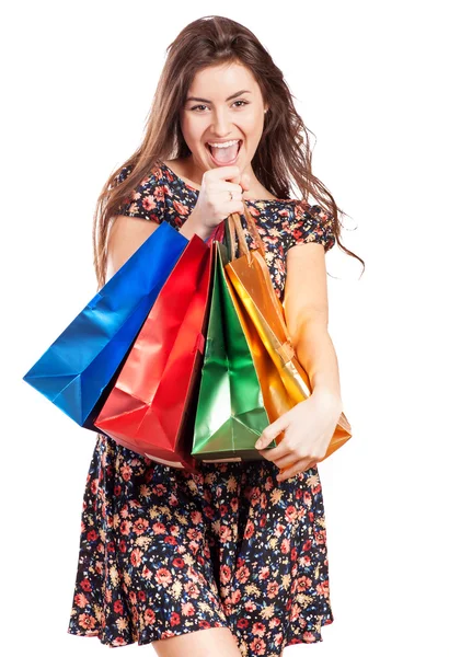 Femme de beauté avec sacs à provisions — Photo