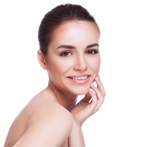 Beautiful face of young adult woman with clean fresh skin Royalty Free Stock Images