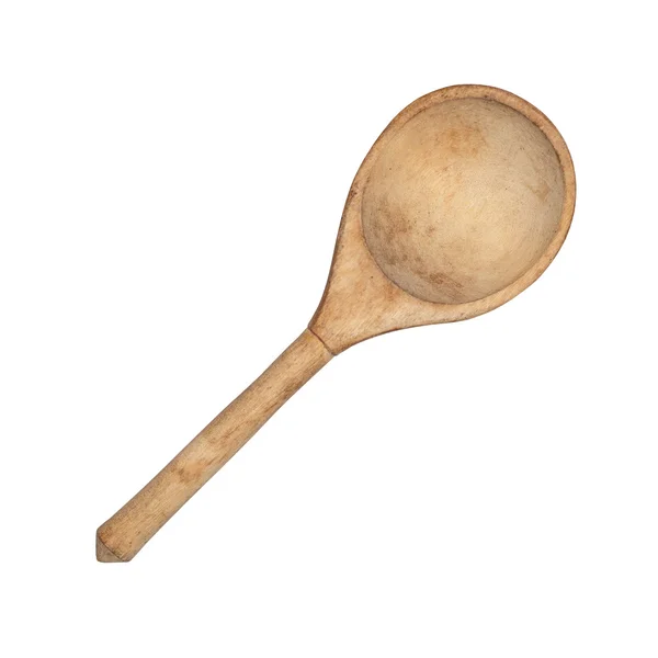 Vecchio cucchiaio di legno isolato — Foto Stock