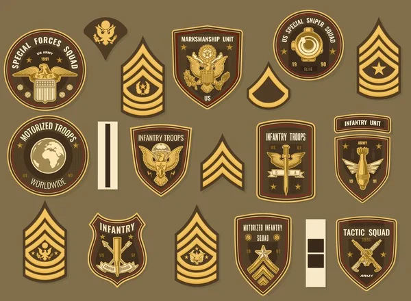 Chevrons Vetor Militar Exército Dos Estados Unidos Para Uniforme Oficial —  Vetores de Stock