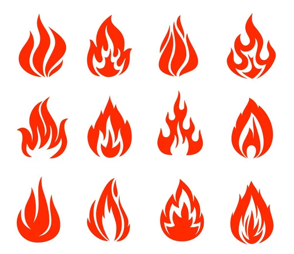 Огонь Векторные Иконы Костра Факельное Пламя Красные Огненные Символы Костра — стоковый вектор