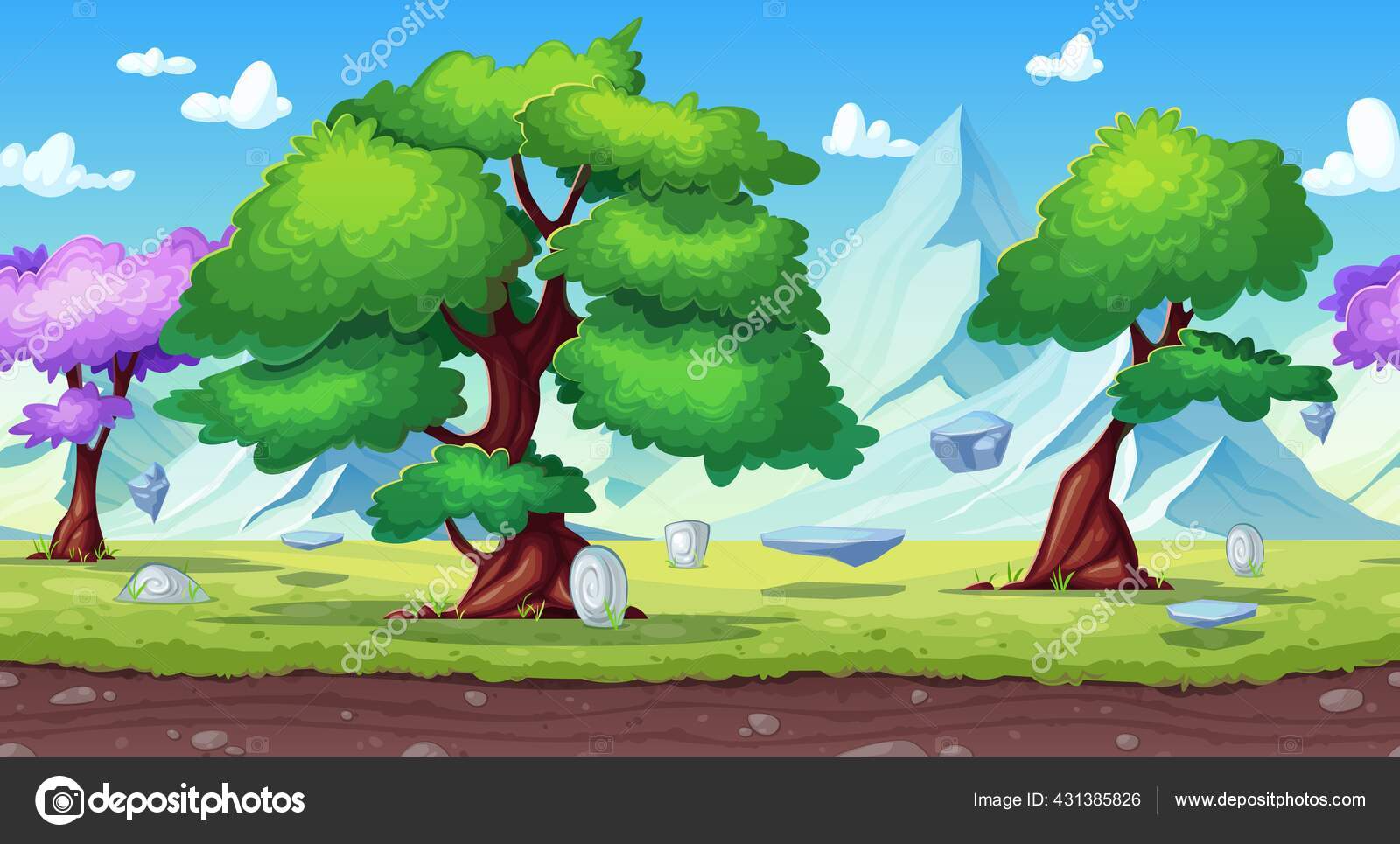 Interface Jogo Desenhos Animados Floresta Vetorial Paisagem Selva