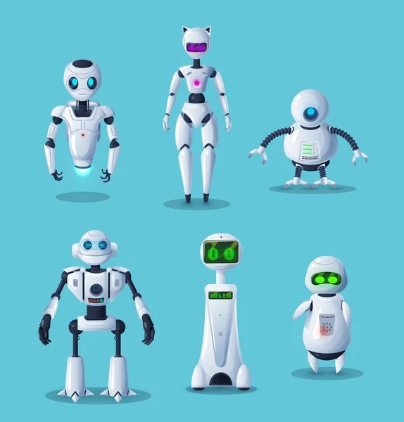 Personajes Modernos Dibujos Animados Robot Con Máquinas Vectores Juguetes Inteligencia — Vector de stock