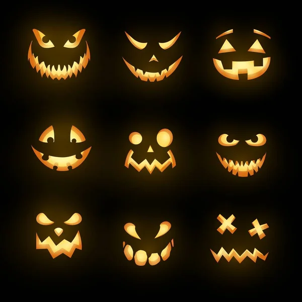 Glowing Monster Faces Isolated Vector Icons Halloween Horror Emoticons Scary Stock Vector