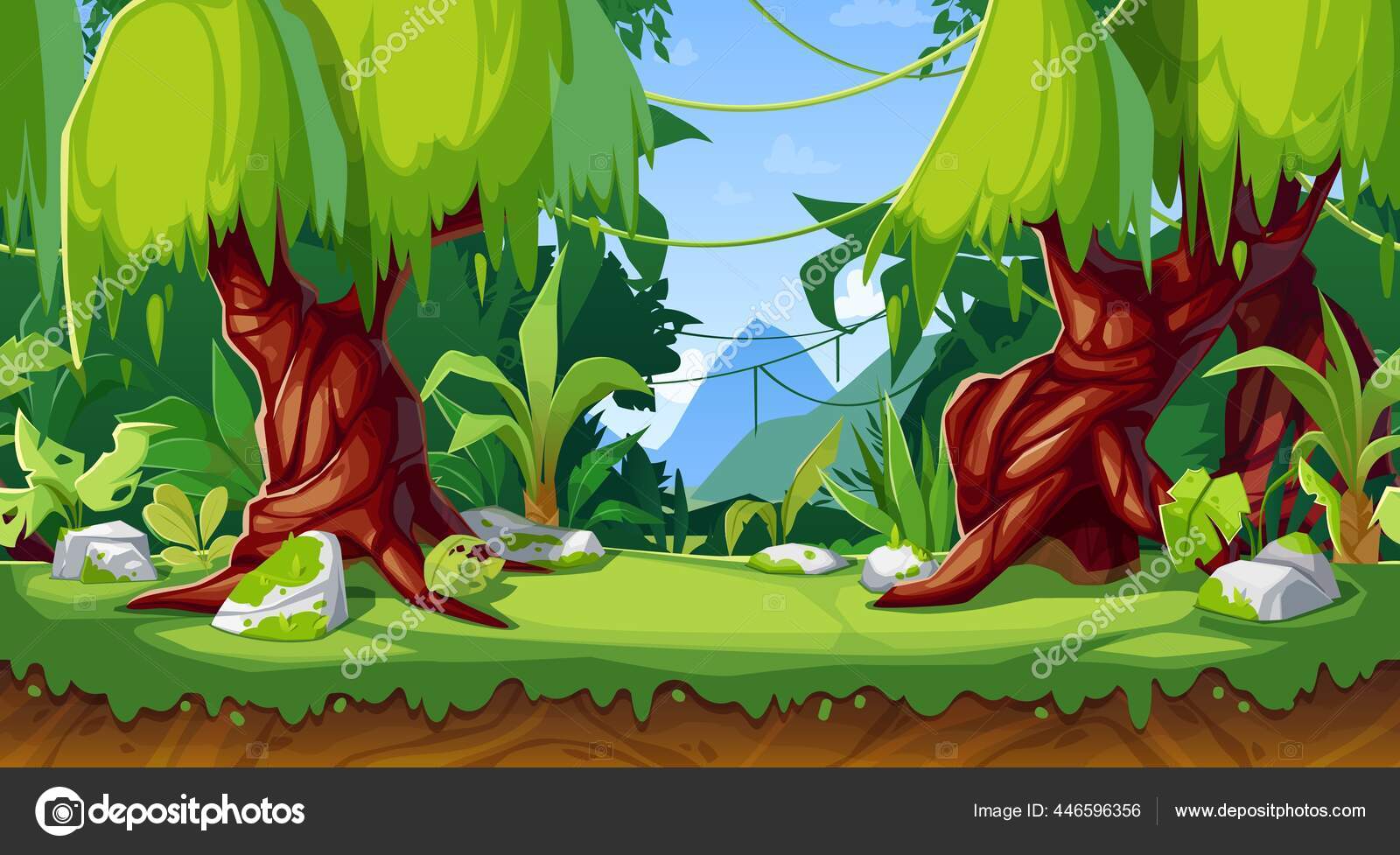 Interface Jogo Desenhos Animados Floresta Vetorial Paisagem Selva