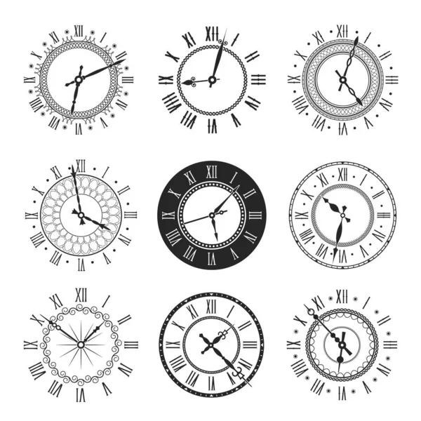 Reloj Reloj Con Esfera Redonda Vintage Iconos Vectores Relojes Aislados — Vector de stock