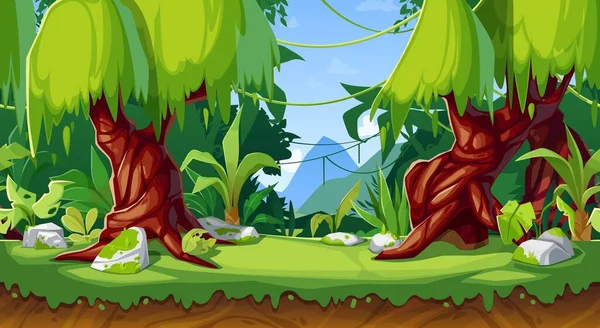 Cartoon Spel Interface Vector Bos Jungle Landschap Naadloze Achtergrond Met — Stockvector