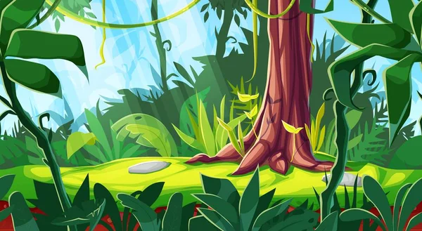 Cartoon Spel Interface Vectorbos Achtergrond Jungle Landschap Naadloze Parallax Effect — Stockvector