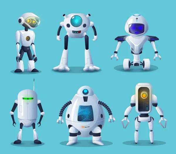 Robot Android Bot Znaków Wektor Sztucznej Inteligencji Technologii Kreskówkowe Białe — Wektor stockowy