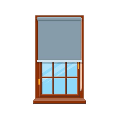 Bir pencerenin perdeleri izole edilmiş. Vektör perdeler, patenler beyaz ahşap pencerenin düz paneli, yuvarlanan çizgiler ev dekorasyonu elemanları. Ofis jaluzileri, kepenkler.