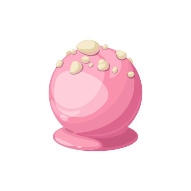 Yuvarlak çikolatalı, parlak pembe jöleli ve beyaz şekerli, izole edilmiş, lezzetli atıştırmalıklar. Vektör el yapımı şekerleme ürünleri, lezzetli ev yapımı tatlılar, lüks tatlılar.