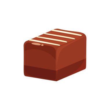 Dikdörtgen çikolatalı şeker izole edilmiş tatlı yiyecekler. Sütlü çikolatalı şeker, üstüne beyaz şeker şeritleri. Gerçekçi tasarım şekerlemesi, lezzetli kakao ziyafeti. Ganache 'li vanilyalı şekerleme