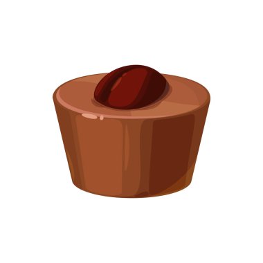 Pralin şekerlemesi, kahverengi kahve çekirdekli tatlı yiyecek aperatifi ile izole edilmiş. Vektör süt ve koyu çikolata şekerlemesi, tatlı bayram tatlısı, şekerci dükkanı amblemi. Çikolata kremalı çikolata.