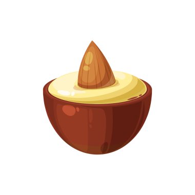 Badem ezmeli, çikolatalı Praline şekeri. Lezzetli tatlıda vektör cevizi, fındık ve karamelize şekerden yapılmış şekerleme, tatlı yiyecek atıştırmalığı. Şekerleme ürününün gerçekçi tasarımı