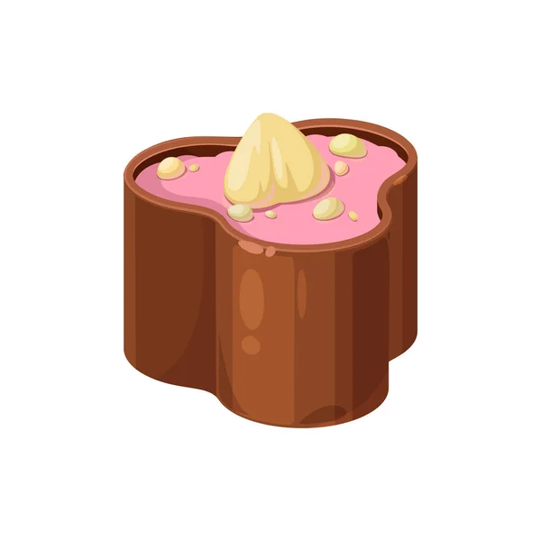 ピンクのクリームとミルクチョコレートのチョコレートキャンディー アーモンドナッツ孤立おいしいデザートがトッピング ベクトル甘い食べ物のスナック アーモンドとナッツとキャラメル化砂糖から作られたプラリネの菓子 — ストックベクタ