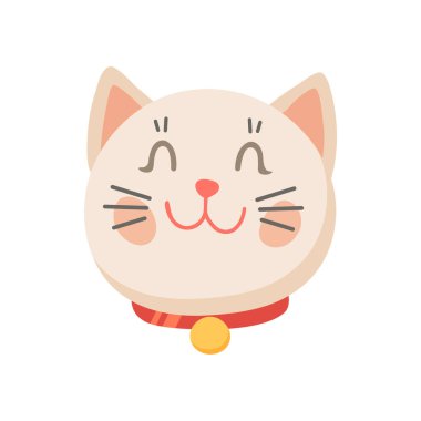 Tasmalı pembe kedi yavrusu ve soyutlanmış, gülümseyen kedisi. Mutlu ev hayvanı vektörü, kedi hayvanının utangaç emojisi, hippi kedi simgesi karakteri. Kapalı gözlü kedi yavrusu, keyifli bir şampiyon.