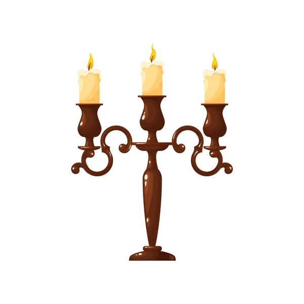 Candelabro Retro Com Três Velas Cera Queimando Isolado Objeto Decorativo —  Vetores de Stock