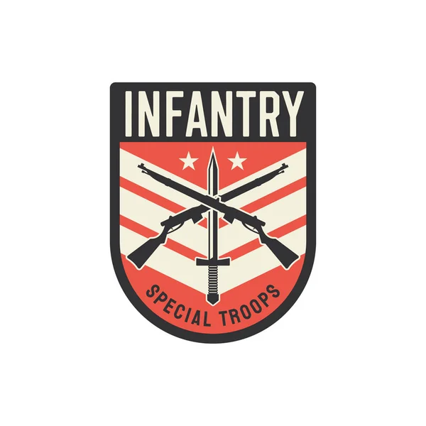 stock vector Infantry special troops military chevron, squad with sword and crossed rifles isolated. Vector military sub-subunit, trooper badge insignia. Special forces, squad emblem, US army mascot with star
