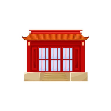 Kırmızı bina antik Asyalı mimari yapısı izole edilmiş bir ikon. Geleneksel Çin evi dış tasarımı. Çin Mahallesi şehir yapısı, geleneksel Asya Çadırı veya tapınağı