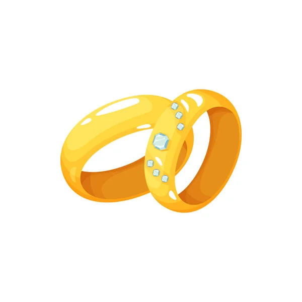 Jegygyűrűk Párja Férj Feleség Szerelmének Szimbóluma Gyémántokkal Díszítve Vektoreljegyzési Ékszer — Stock Vector