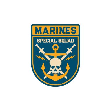 Özel denizcilik birliği özel timi üniformalarında çapraz kılıç, çapraz çapa ve iskelet kafa yaması olan ordu simgelerini izole etti. Donanma deniz kuvvetleri kalkan çıkartması