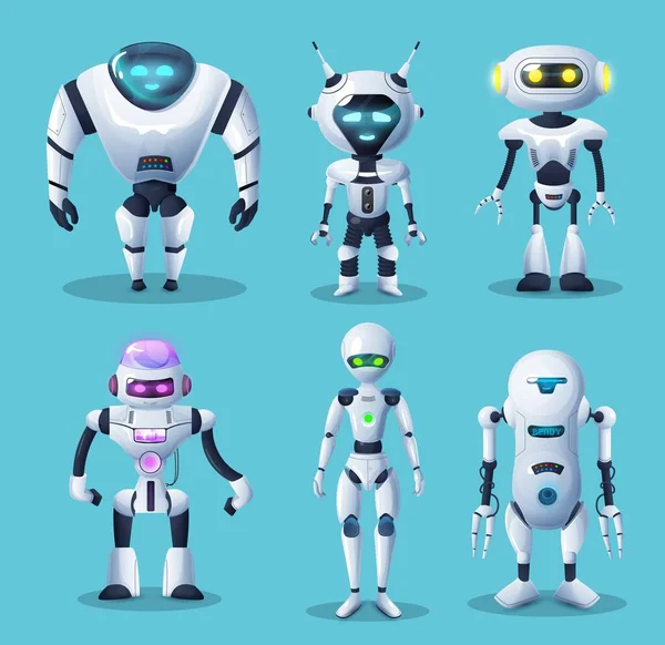 Robôs Andróides Humanóides Personagens Ciborgues Vetoriais Brinquedos Bots Máquinas Inteligência — Vetor de Stock