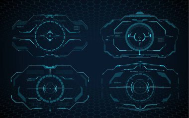 HUD hedef kontrol çerçeve arayüzü, gelecekteki hedef ekranı. Vector kayak-fi askeri optik hedefleme, uzay gemisi çapraz gölgesi. Modern tekno-UI ögesi, çarpışma görüşü, atış odak aralığı göstergesi