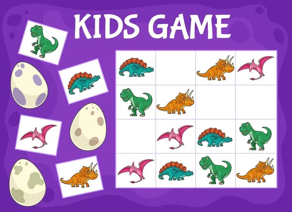 Sudoku Jogo Crianças Com Dinossauros Desenhos Animados Jogo Lógico Quebra — Vetor de Stock