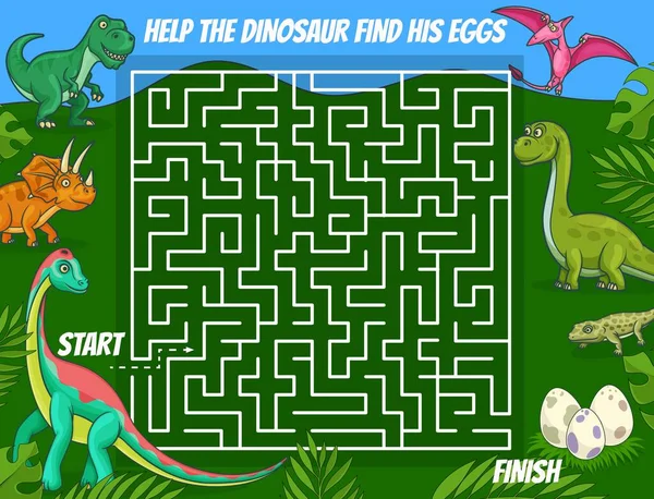 Labyrinthlabyrinth Kinder Rätseln Mit Cartoon Dinosauriern Finden Sie Den Richtigen — Stockvektor