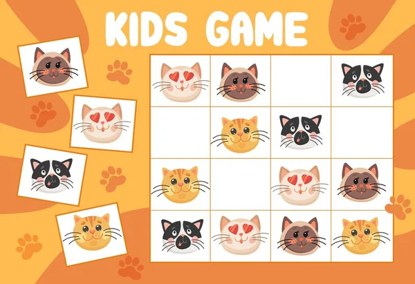 Jogo Crianças Sudoku Gatos Engraçados Gatinhos Enigma Vetorial Com Personagens — Vetor de Stock
