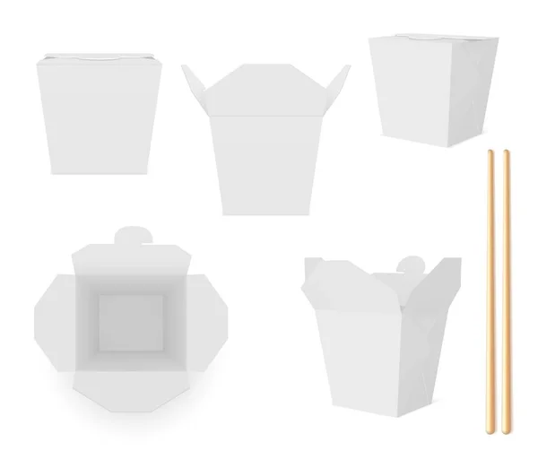 Белый Wak Box Палочками Вектор Макет Бумажная Упаковка Китайских Продуктов — стоковый вектор