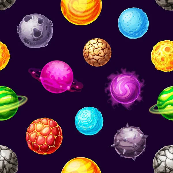 Cartoon Galaxy Planets Space Stars Vector Seamless Pattern Fantasy Universe — Stockový vektor