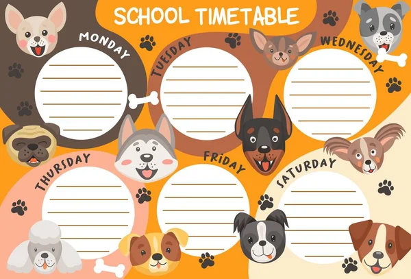 Horário Escola Cães Filhotes Modelo Planejamento Semanal Vetor Educação Com —  Vetores de Stock