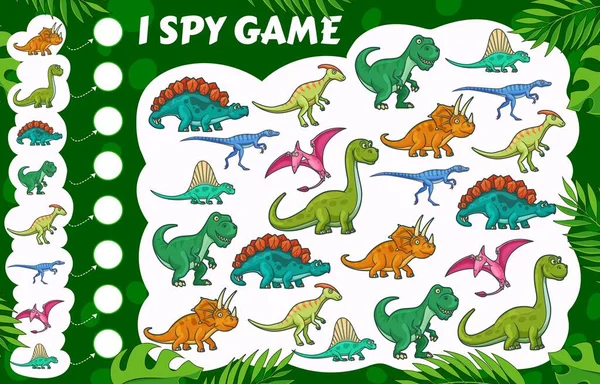 Cartoon Dinosaurs Spy Kids Game Dino Reptiles Vector Cartoon Find — Vector de stock