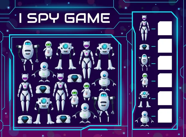 Crianças Enigma Espionar Jogo Com Robôs Desenhos Animados Dróides Robôs —  Vetores de Stock