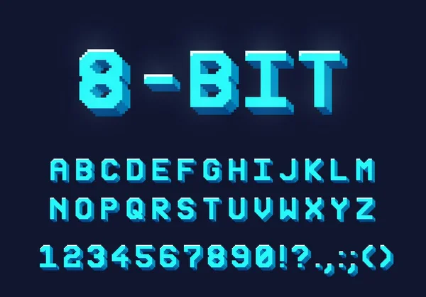 Bit Retro Spiel Neon Schrift Oder Typ Mit Buchstaben Zahlen — Stockvektor